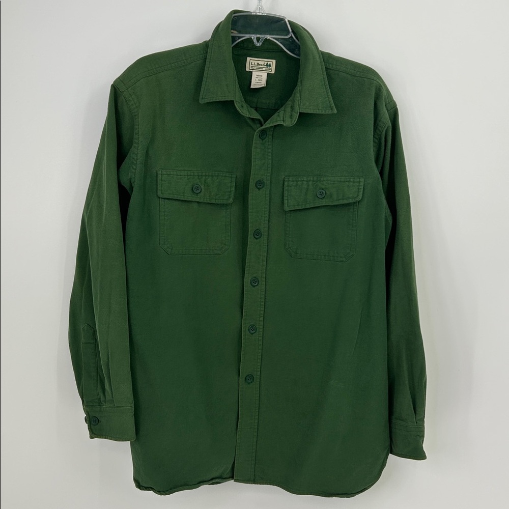 Vintage LL Bean Green Chamois Cotton Shirt Made in Bulgaria
